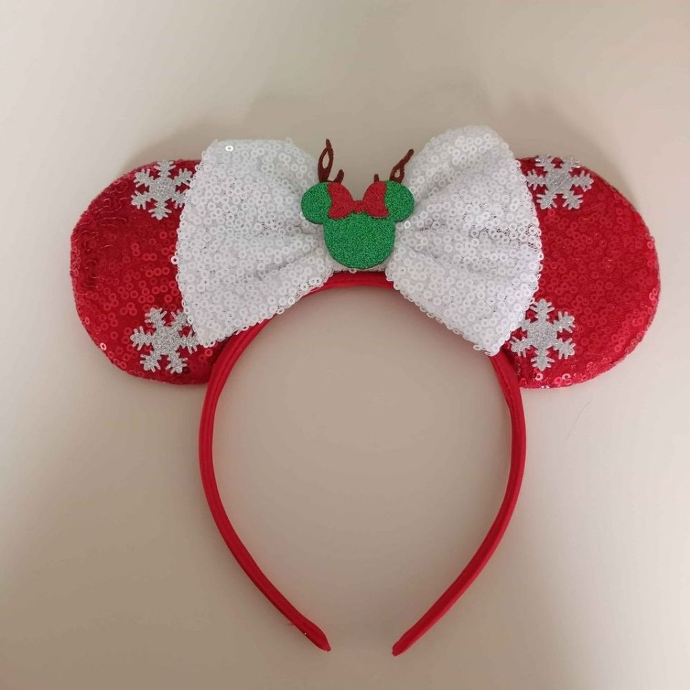 NEW- Christmas Mouse Ears Headband with Sequins Bow